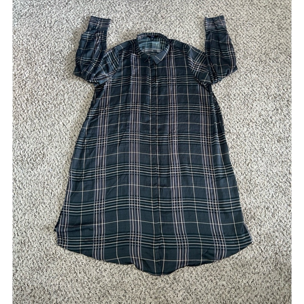 NWOT Ellos Women's Black/Brown plaid button down dress‎ size 18